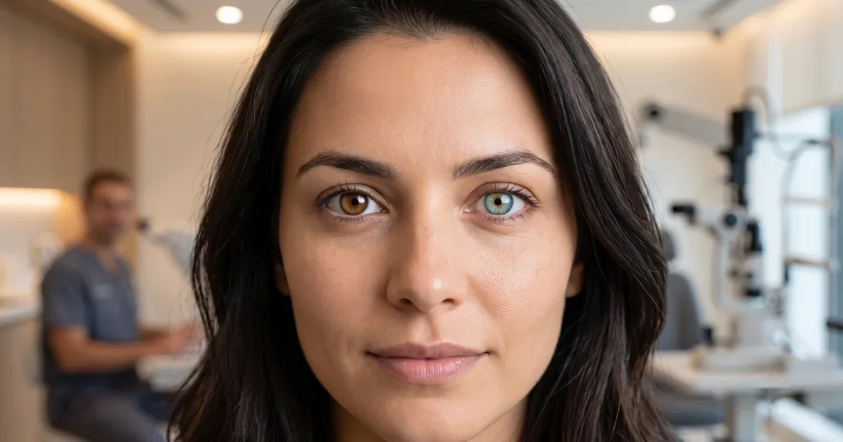 Retrato de una mujer con ojos de dos colores distintos, que ilustra la heterocromía